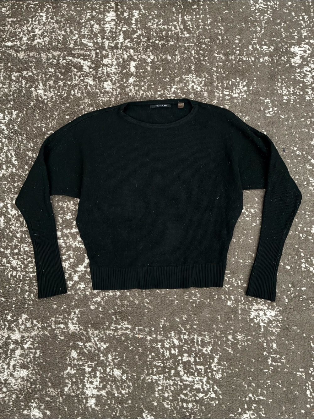 T Tahari Black Textured Knit Top